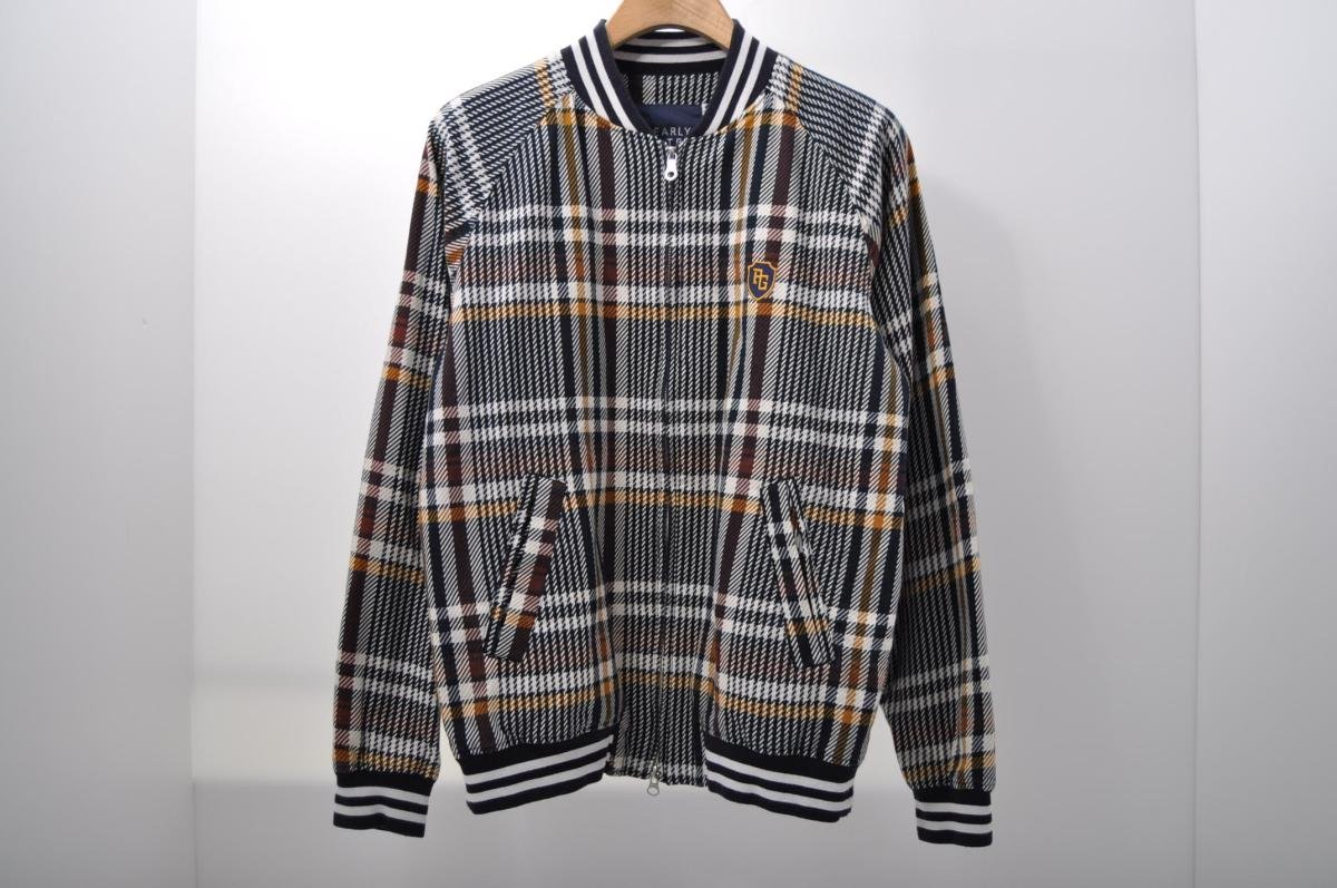 coco★パーリーゲイツ★長袖ダブルジップブルゾン★メッシュ裏地★紺×白/チェック柄★5(L)★USED※レターパックプラス発送可★86136