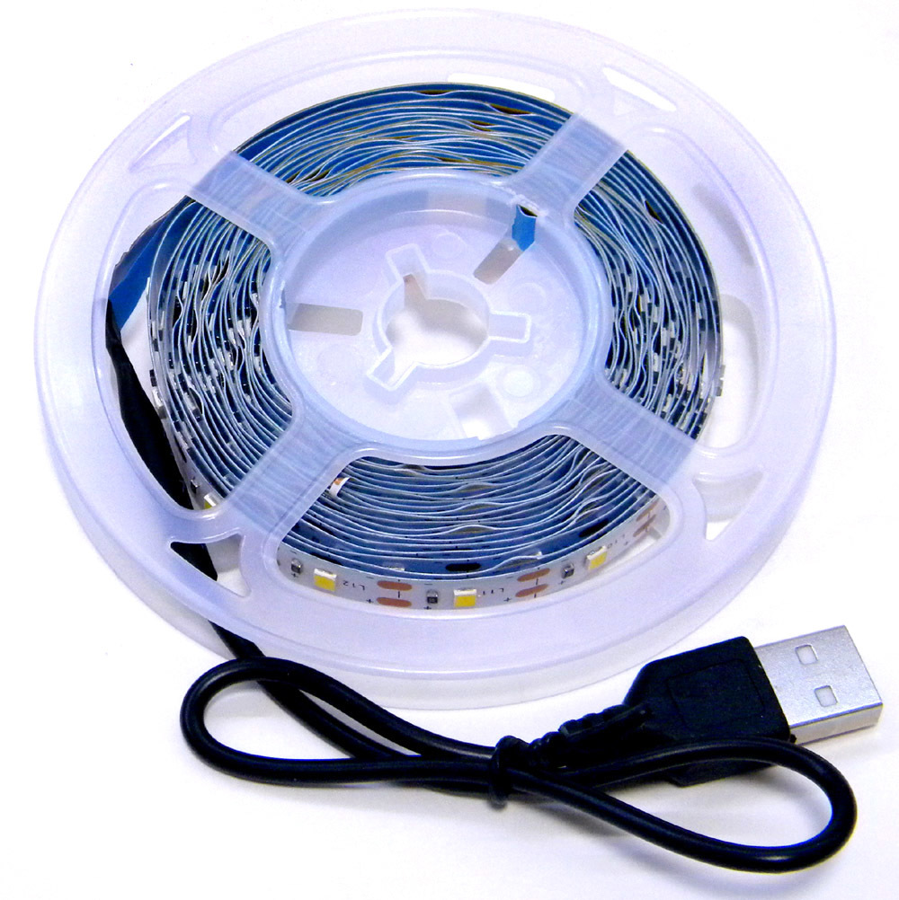 ◆ LEDテープライト ストリップ USB給電 ５V 粘着テープ仕様（USBケーブル付）［電球色］ 4メートル _画像3