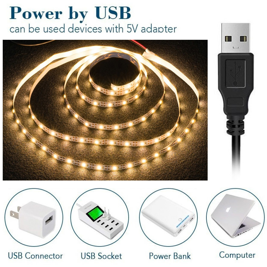 ◆ LEDテープライト ストリップ USB給電 ５V 粘着テープ仕様（USBケーブル付）［電球色］ 4メートル _画像5
