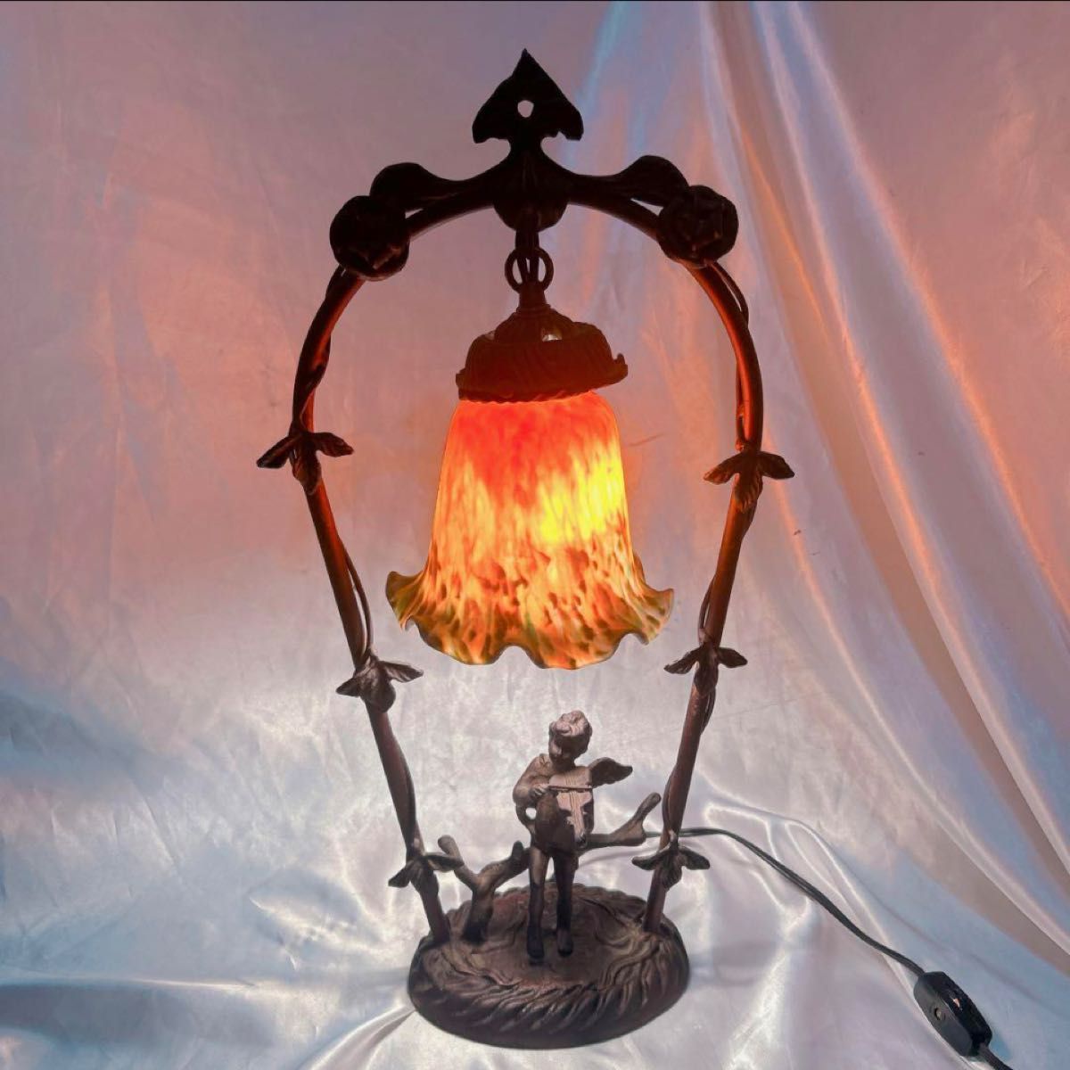 フロアスタンド　天使　バイオリン　ガラス　アンティーク調ランプ　マツヤマ工芸 テーブルランプ 間接照明