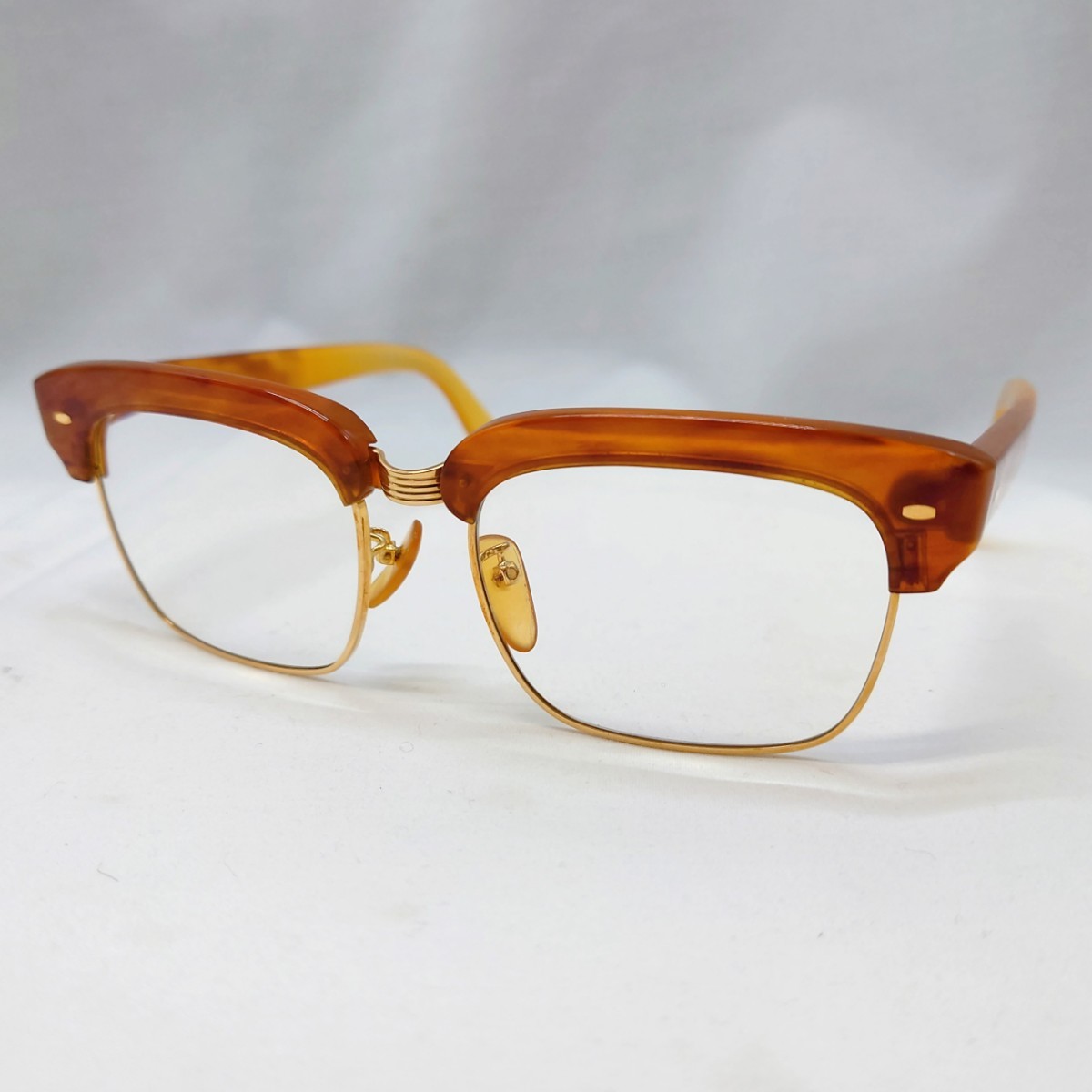 【1円～】 K18 鼈甲 眼鏡 メガネ メガネフレーム 約50.3g べっ甲 希少 貴重 コレクション アイウェア 度入り _画像1