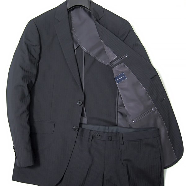新品 スーツカンパニー 春夏 シルク混 ウール ストライプ スーツ A7 (LL) 黒 【J51567】 メンズ ジャケット スラックス サマー トロピカル_画像2