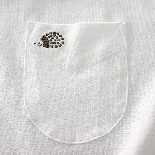 新品 チュウベイ 2023年 刺繍 バイカラー ポケット 長袖 Tシャツ M 白 【CH1431072_7】 CHUBEI 丸首 ロンT ポケT カットソー コットン_画像5