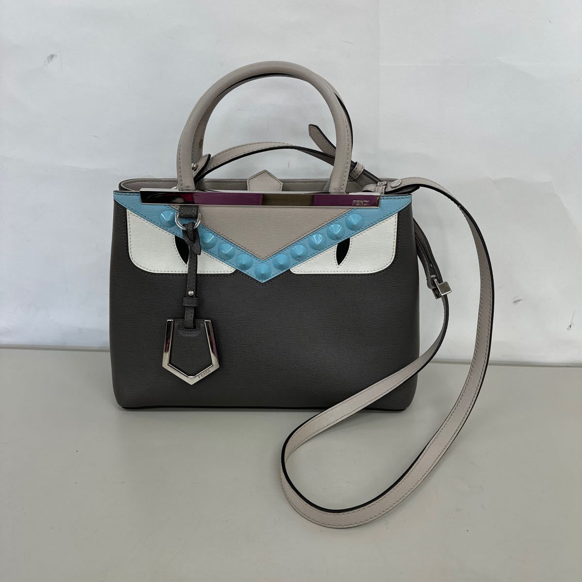 フェンディ FENDI プチトゥージュールモンスターバック　 ショルダーバッグ 2wayレザー グレー中古美品_画像1