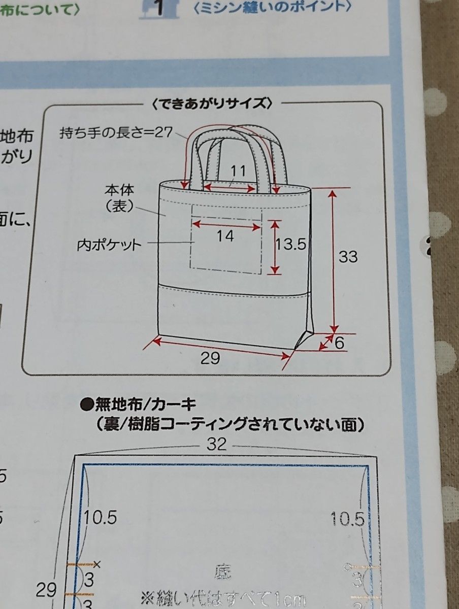 フェリシモ ハンドメイドキット レッスンバッグ 樹脂コーティングの縫い方 内ポケット付き