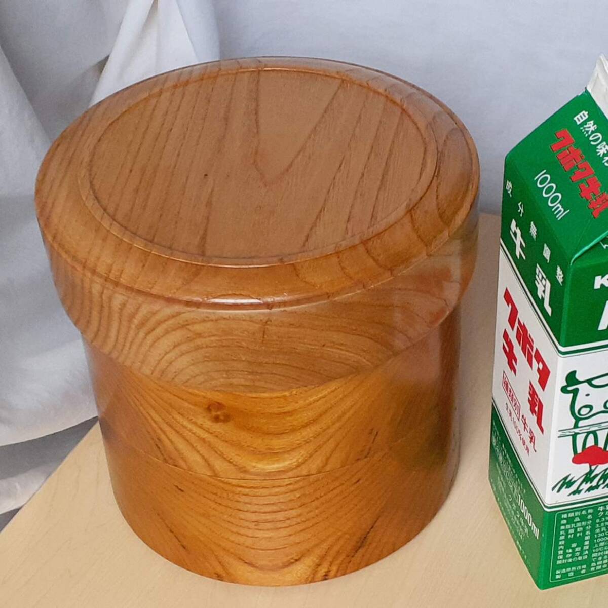 小物入れ 桑(クワ) 幅14cm 高13.3cm 二段 円筒形 手作り 木製 超銘木