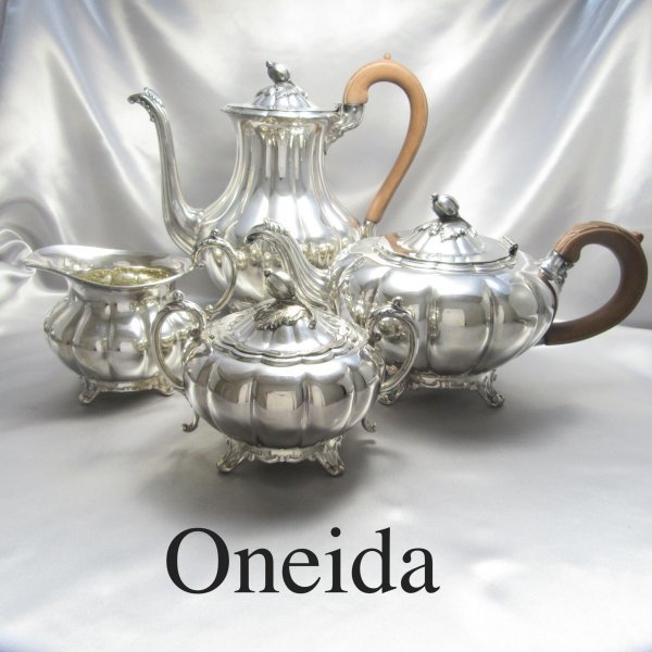 【Oneida】Old English Melon メロンフォルムのティーサービス 4点【シルバープレート】