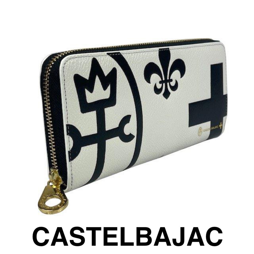 カステルバジャック　CASTELBAJAC　牛革ラウンド長財布　プリント長財布　牛革財布　男女兼用　081602-1　シロ