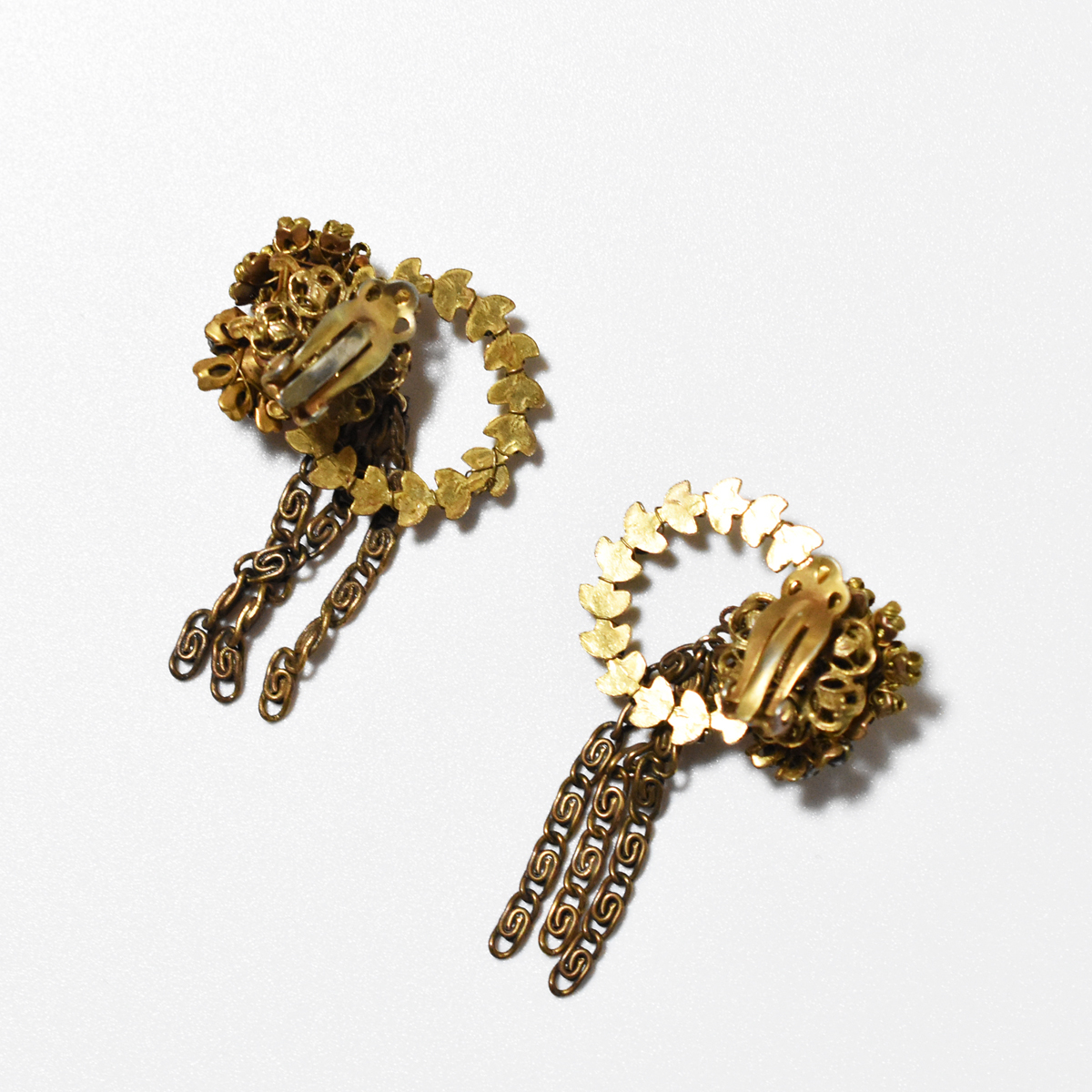 Vintage 1950’s　goldmetal rhinestone×pearl　fringe　earrings_画像10