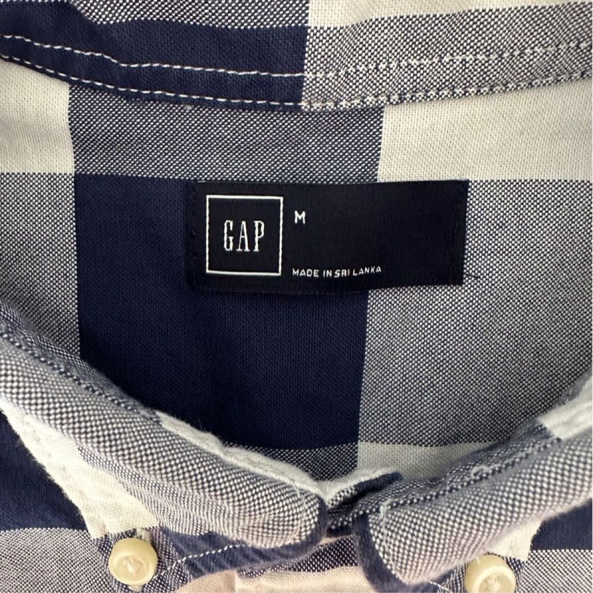 GAP ギャップ メンズ ブロックチェック柄 半袖ボタンダウンシャツ USED M 白紺