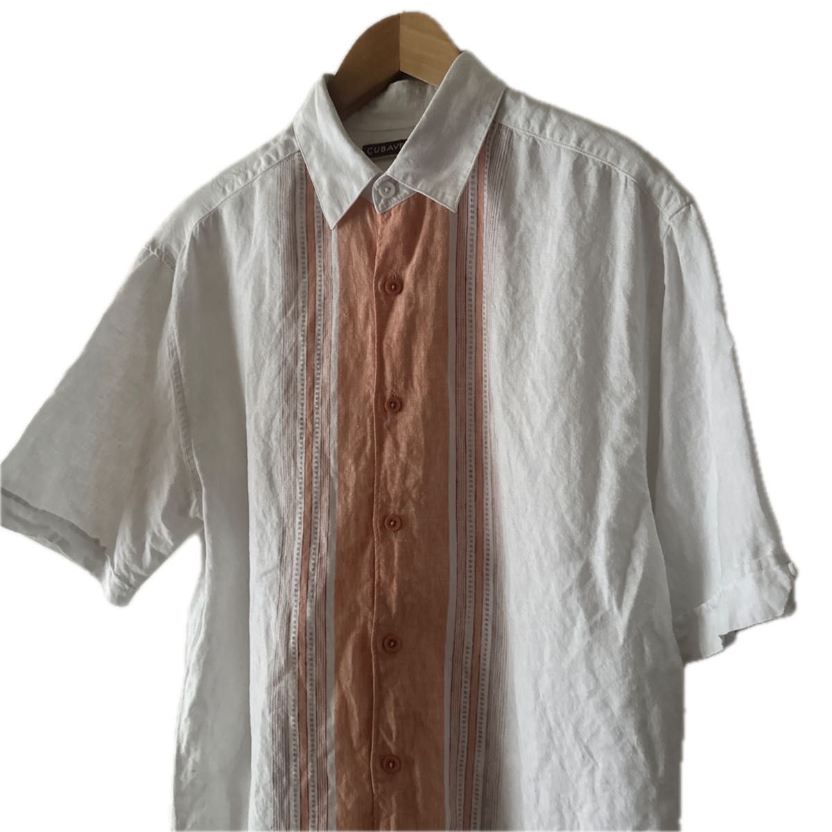 CUBAVERA キューバベラ リネン（麻）キューバシャツ USED L ホワイト×オレンジ