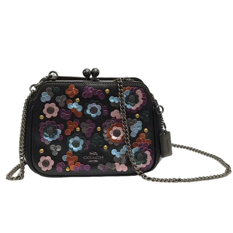 COACH コーチ 2WAY チェーンショルダーバッグ F80193 ブティックライン レザー 花模様 とにかくキュート 【良品】 22402K247