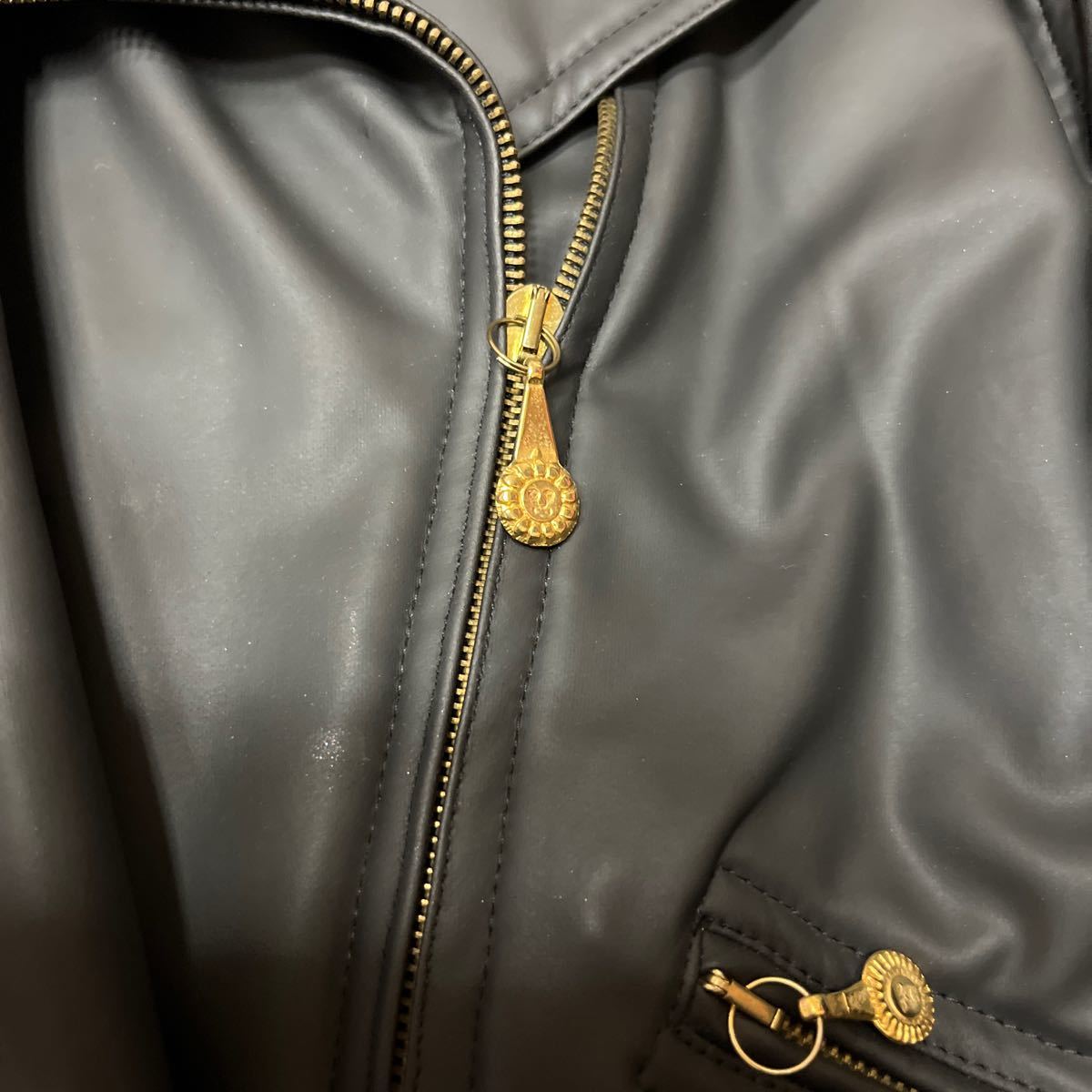  super value exhibition smaller size VERSACE Lady\'s leather cotton inside rider jacket 38 used almost new goods 
