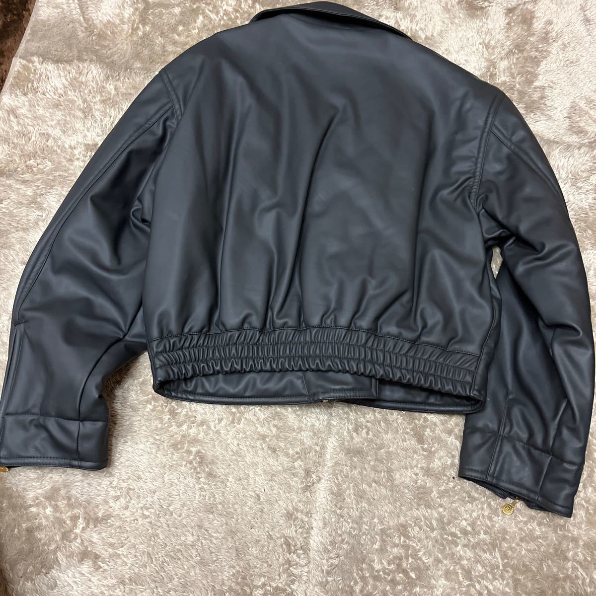  super value exhibition smaller size VERSACE Lady\'s leather cotton inside rider jacket 38 used almost new goods 