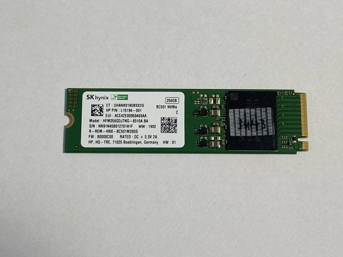  使用時間：3443時間☆SK hynix 中古 M.2 SSD NVMe HFM256GDJTNG-8310A 256GB CDI正常確認済み 良品_画像1