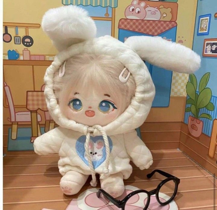 【ホワイト】ぬい服 うさ耳パーカー ホワイト うさぎ フード付き 推し活 ぬいぐるみ服