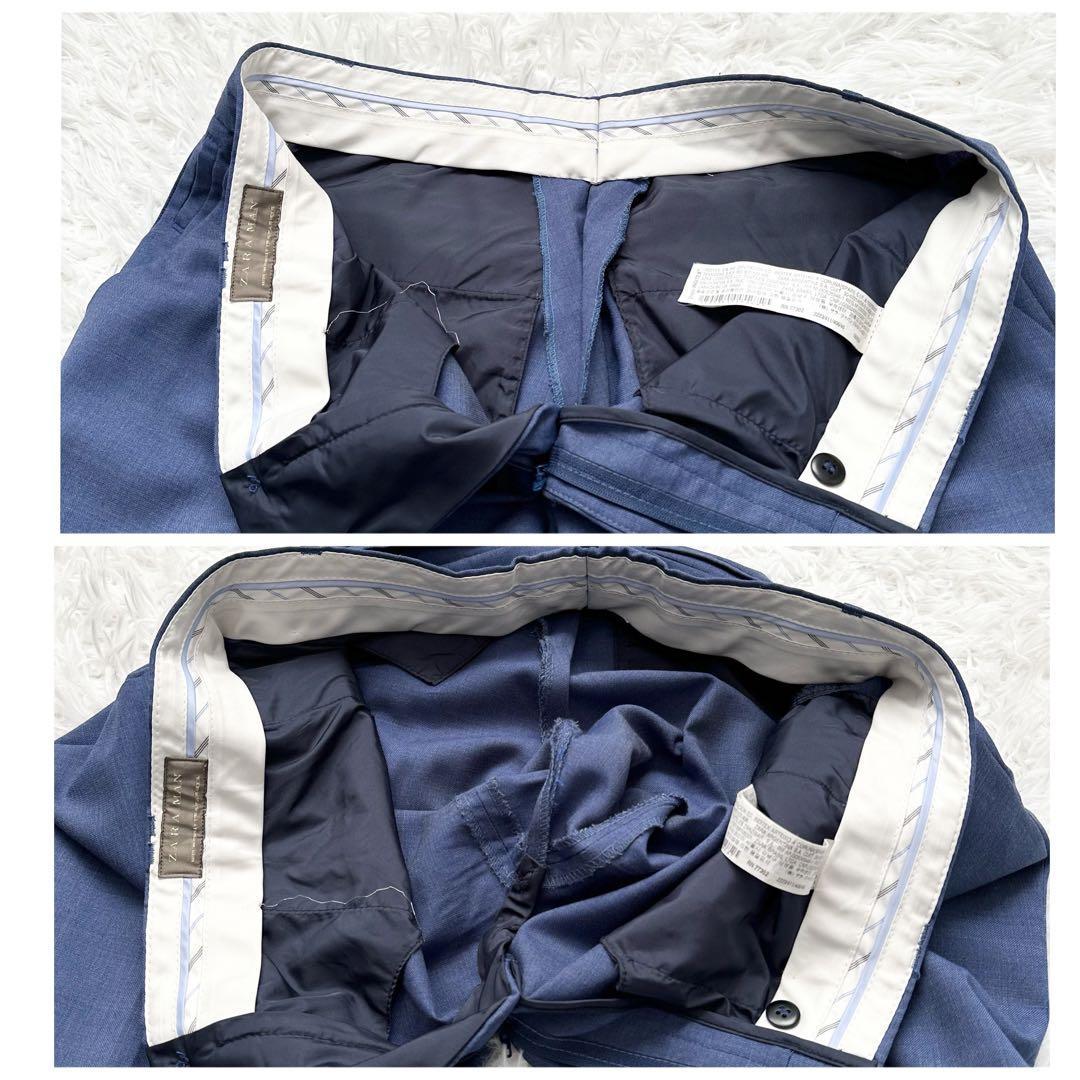 1円【極美品】ZARA ザラ セットアップ メンズ　スーツ 2B 希少色　 XL　大きいサイズ　総裏　シングル　青　ブルー_画像8