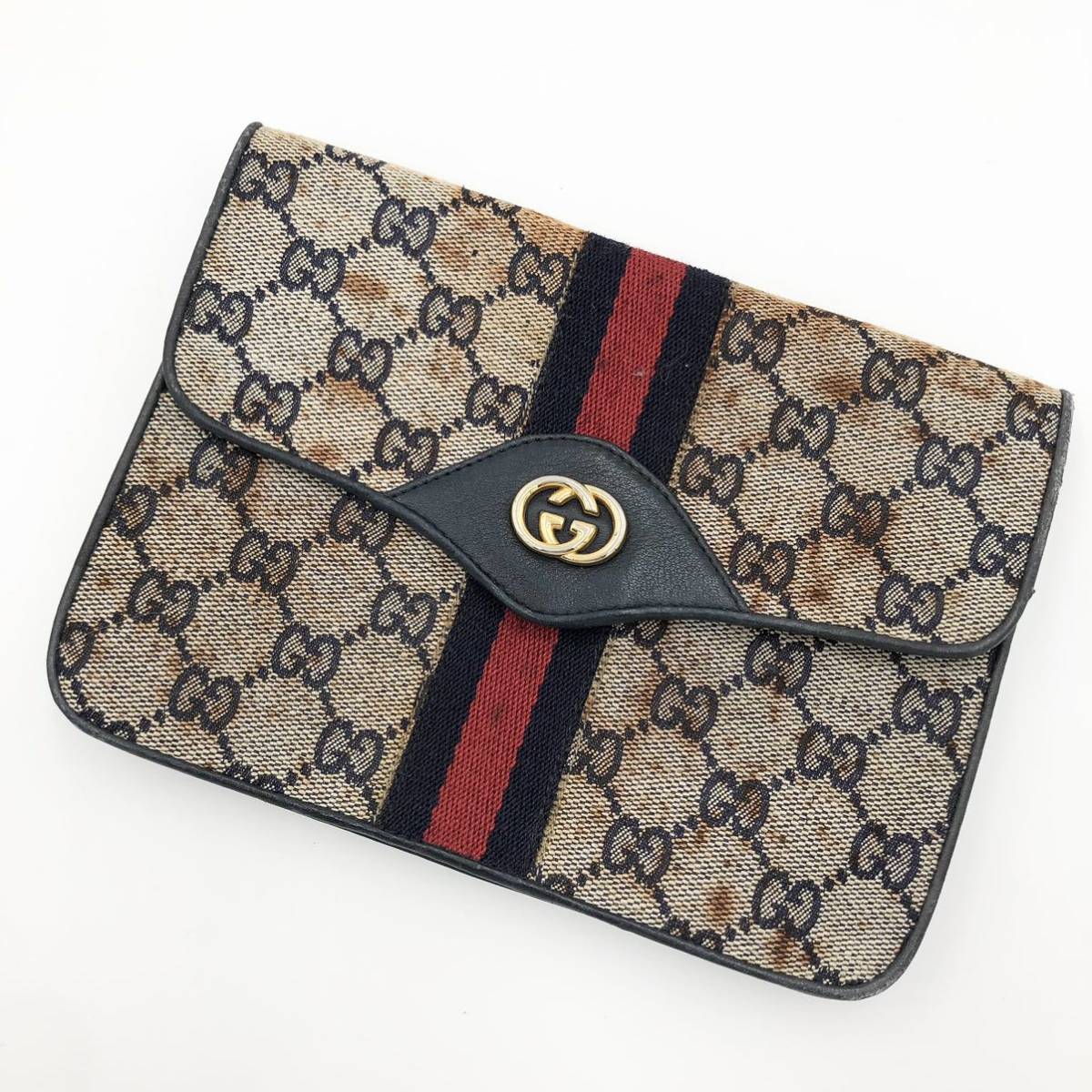 1円 GUCCI グッチ クラッチバッグ シェリーライン オールドグッチ セカンドバッグ ヴィンテージ GG柄 ブラウン系 _画像1