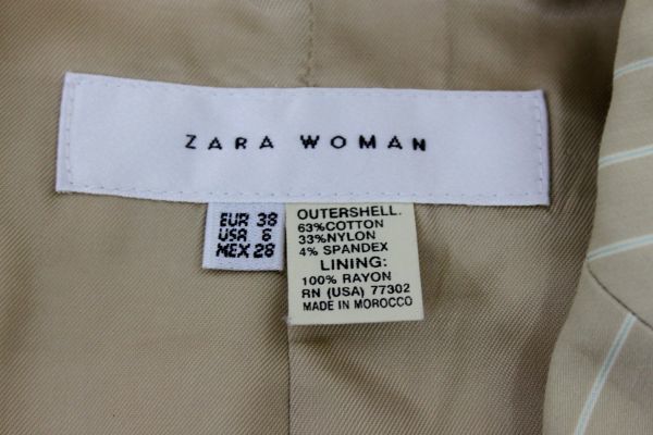 ●美品 ザラ ウーマン ZARA WOMAN テーラードジャケット お洒落テイラードジャケット ベージュ 白 ストライプ Mサイズ 服上 F4355_画像5