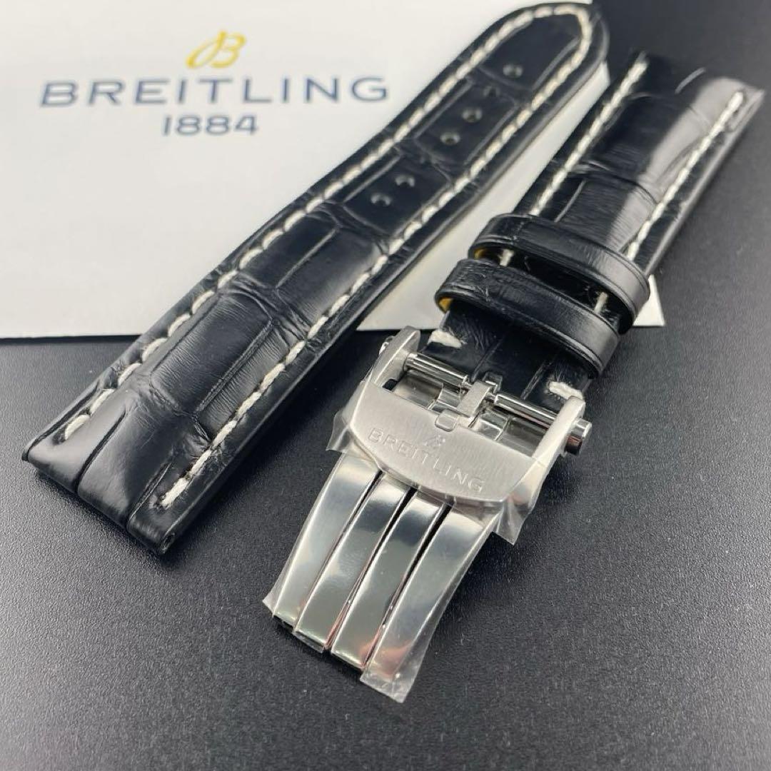 c164最新【ブライトリング】BREITLING 22mm 1026P クロコ 黒 レザー Dバックル ベントレー クロノマット ナビタイマー スーパーオーシャン