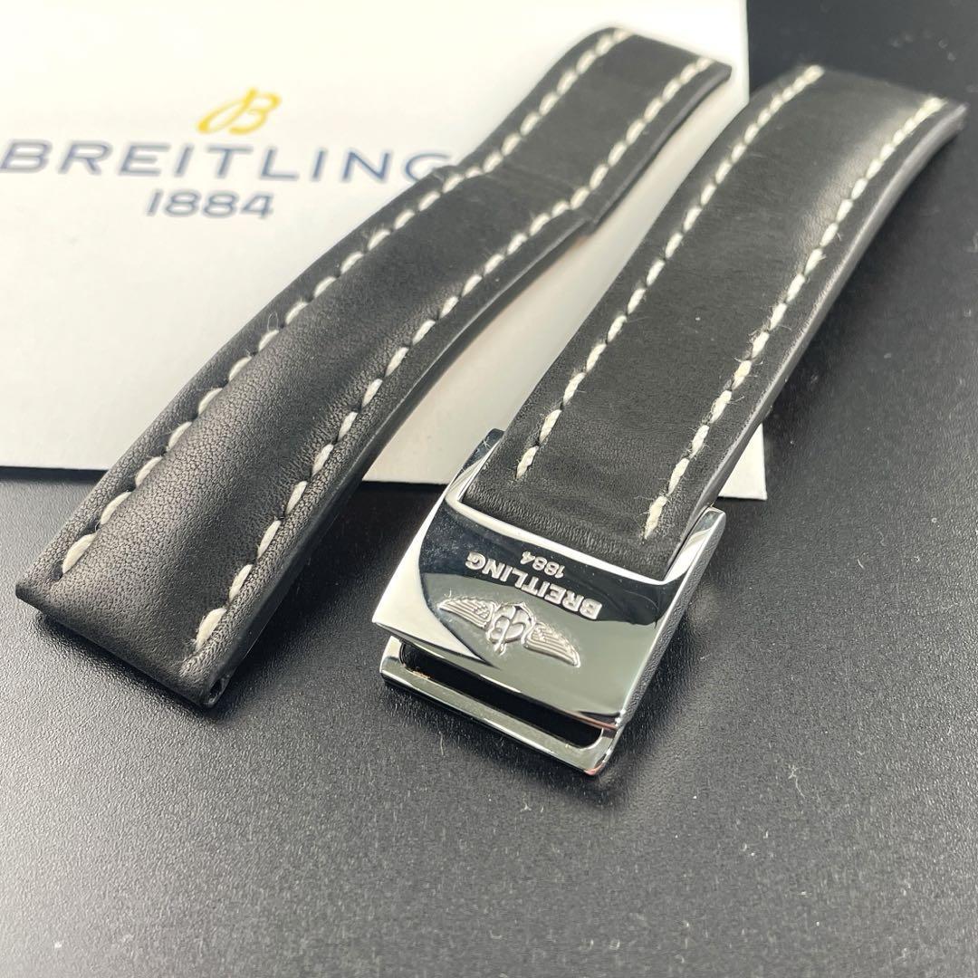 c150 希少【ブライトリング】BREITLING 436X 22mm 黒 カーフレザー 鏡面 Dバックル ウイングマーク ベントレー クロノマット ナビタイマー