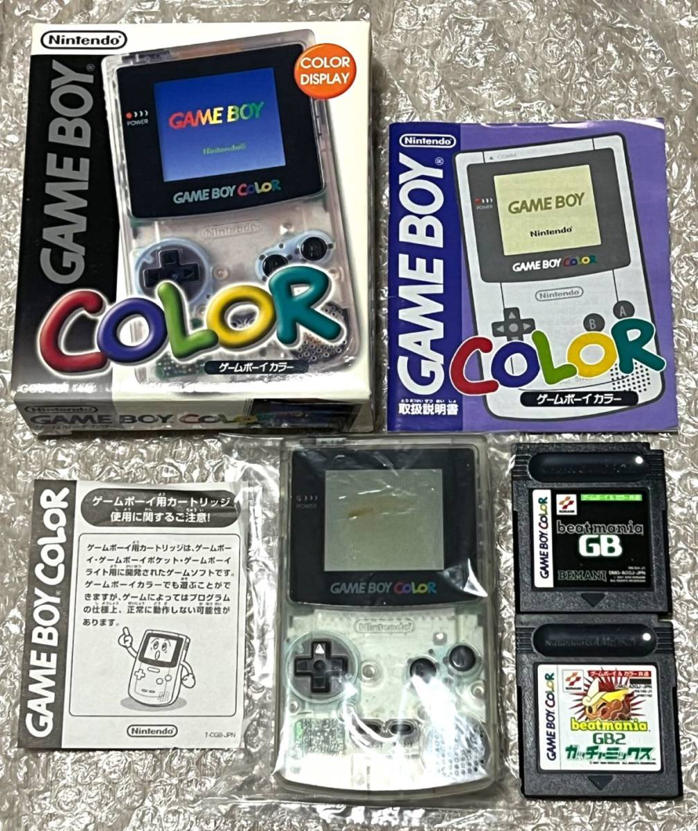 〈箱説付属〉GBC ゲームボーイカラー 本体 クリア CGB-001＋ビートマニアGB・ビートマニアGB2 ガッチャミックス GAMEBOY COLOR CLEAR_画像2