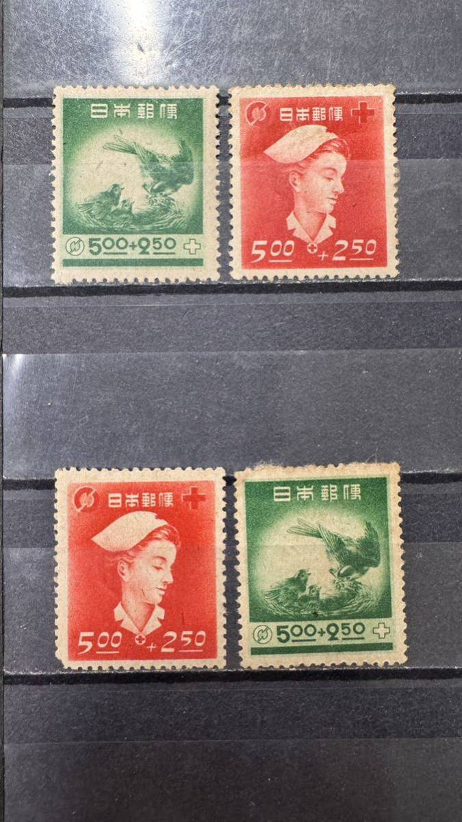 【千30】1948年 赤十字　共同募金　看護婦　ヤマガラ　未使用　2セット　糊有 _画像1