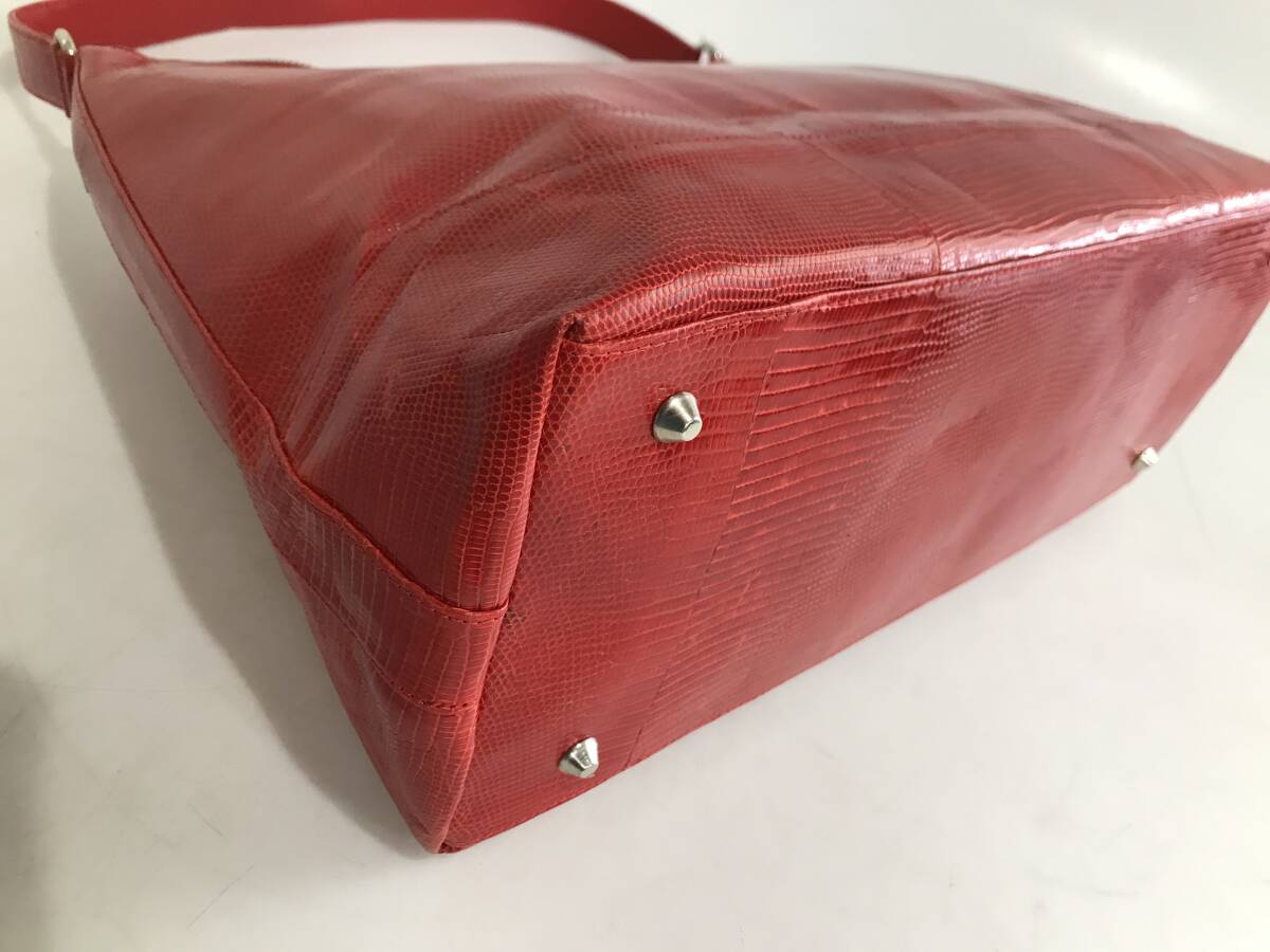 HG5911　リザード トカゲ革 ショルダーバッグ レザー 鞄 RED バッグ　 _画像9
