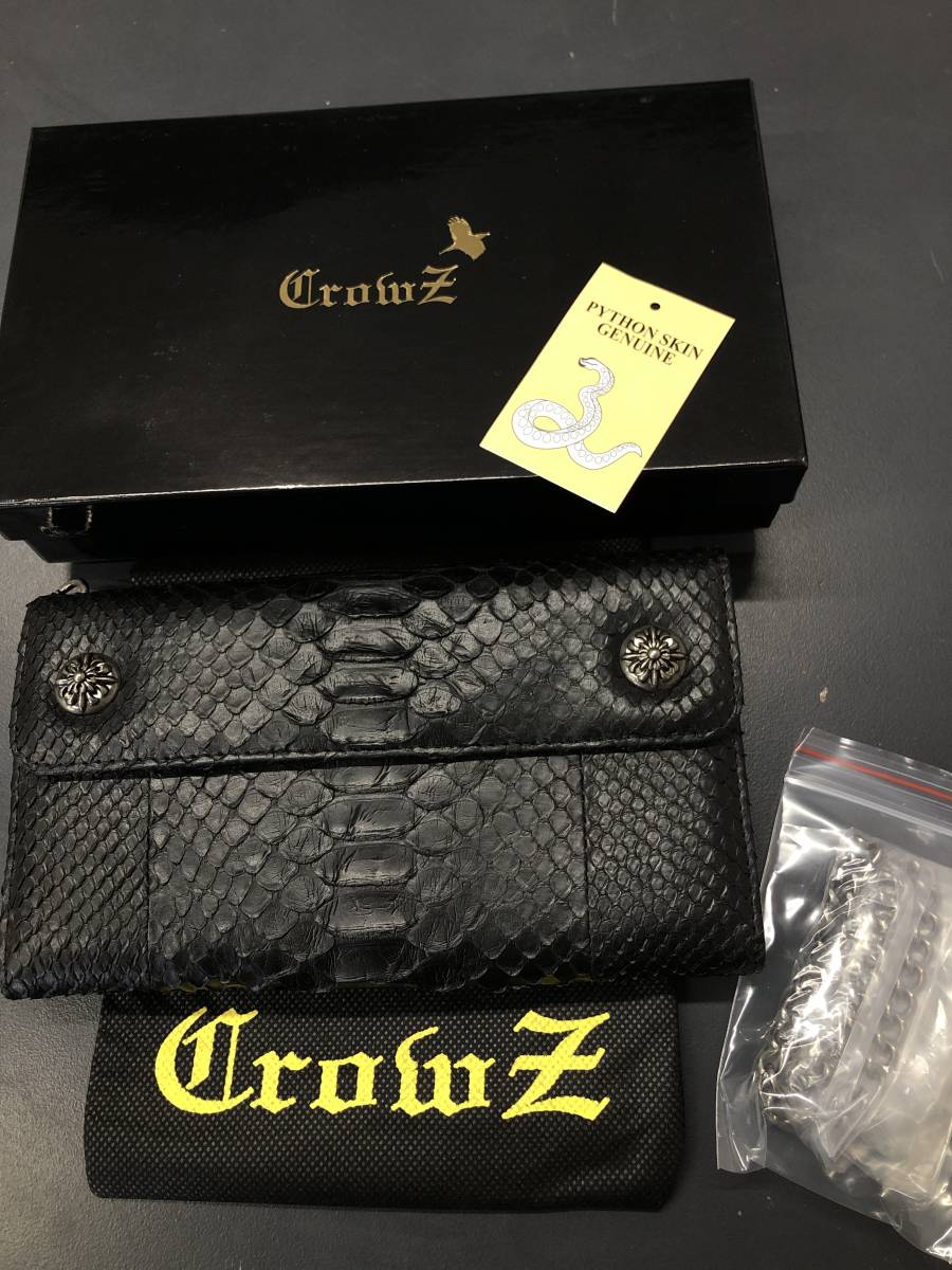 HB9576　パイソン　 Crowz　クローズ　 長財布　 メンズ ヘビ ウォレットチェーン付き 本革 レザー　 未使用品_画像1