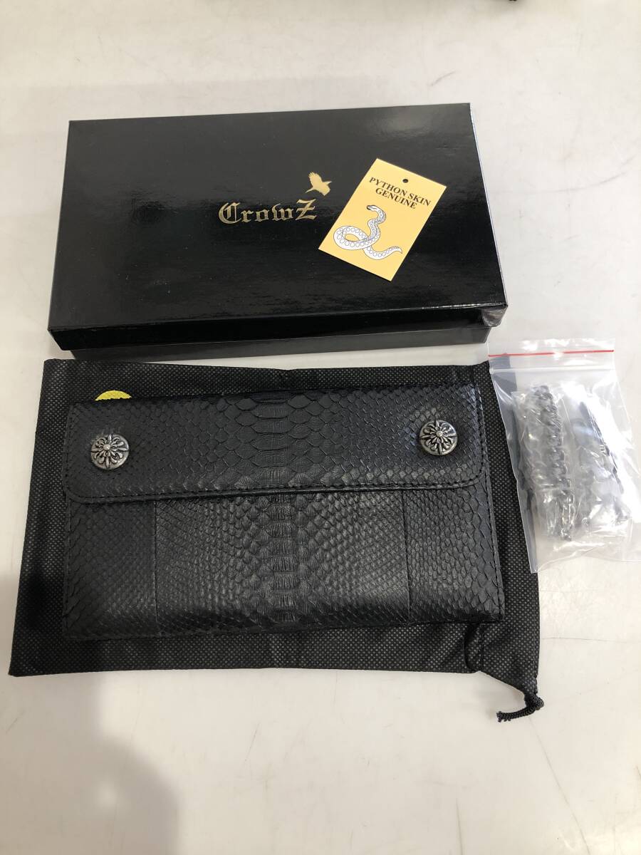 HB9697　パイソン　 Crowz　クローズ　 長財布　 メンズ ヘビ ウォレットチェーン付き 本革 レザー　 未使用品_画像1