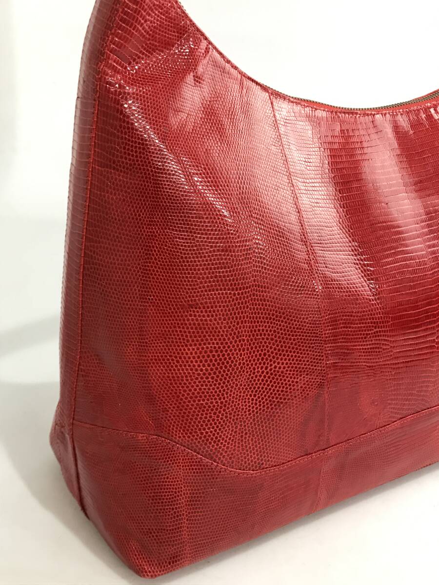 HG5911　リザード トカゲ革 ショルダーバッグ レザー 鞄 RED バッグ　 _画像7