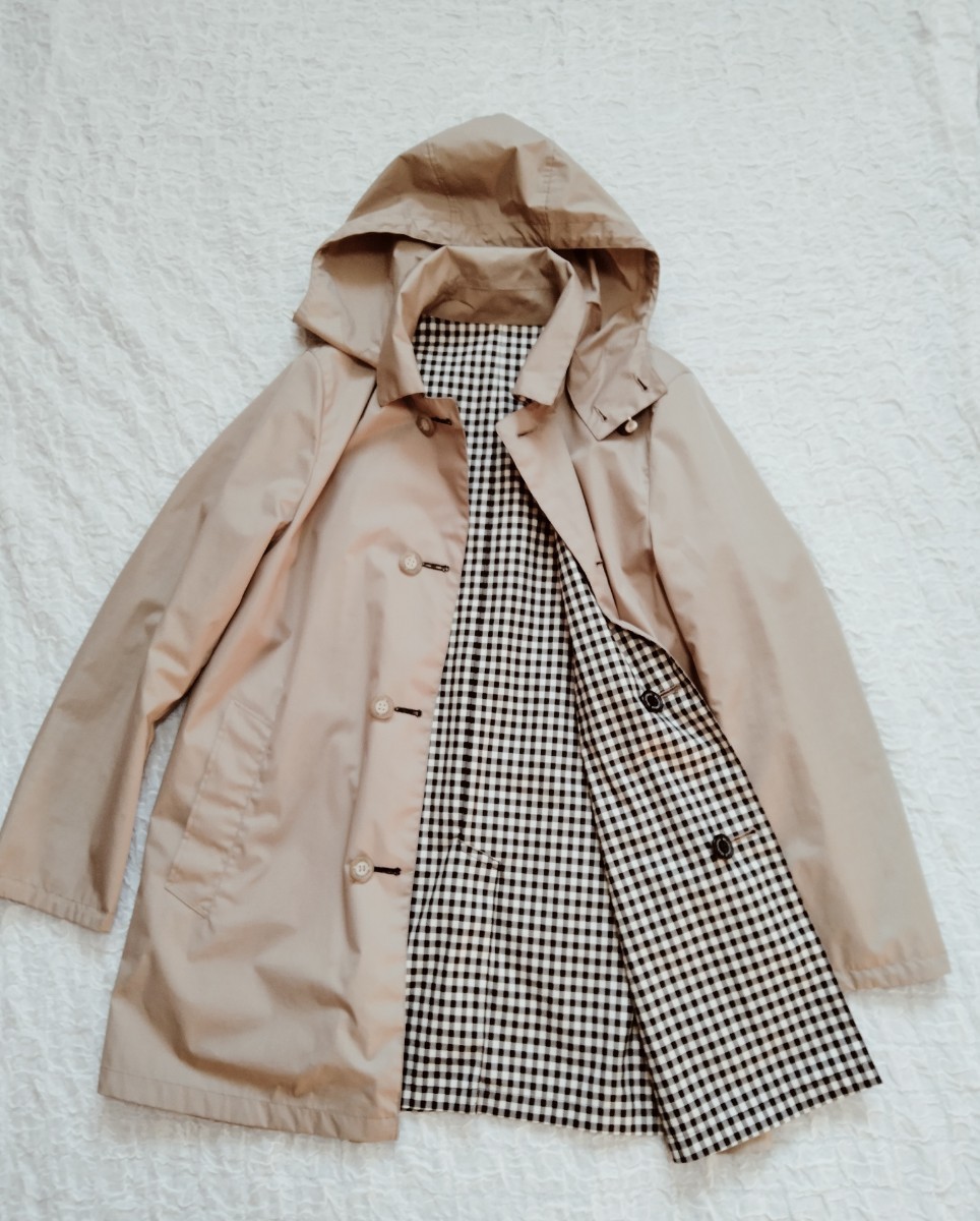 Traditional Weatherwear*トラディショナルウェザーウェア*リバーシブルコート*サイズ40*ベージュ×ギンガムチェック*フード付き_画像2