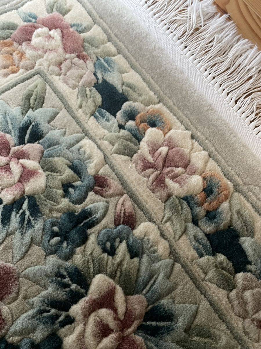 手織り シルク 中国段通 絨毯 カーペット ラグ 69×142cm ラグマット 玄関マット ウール バラ 薔薇 シルク 敷物_画像6
