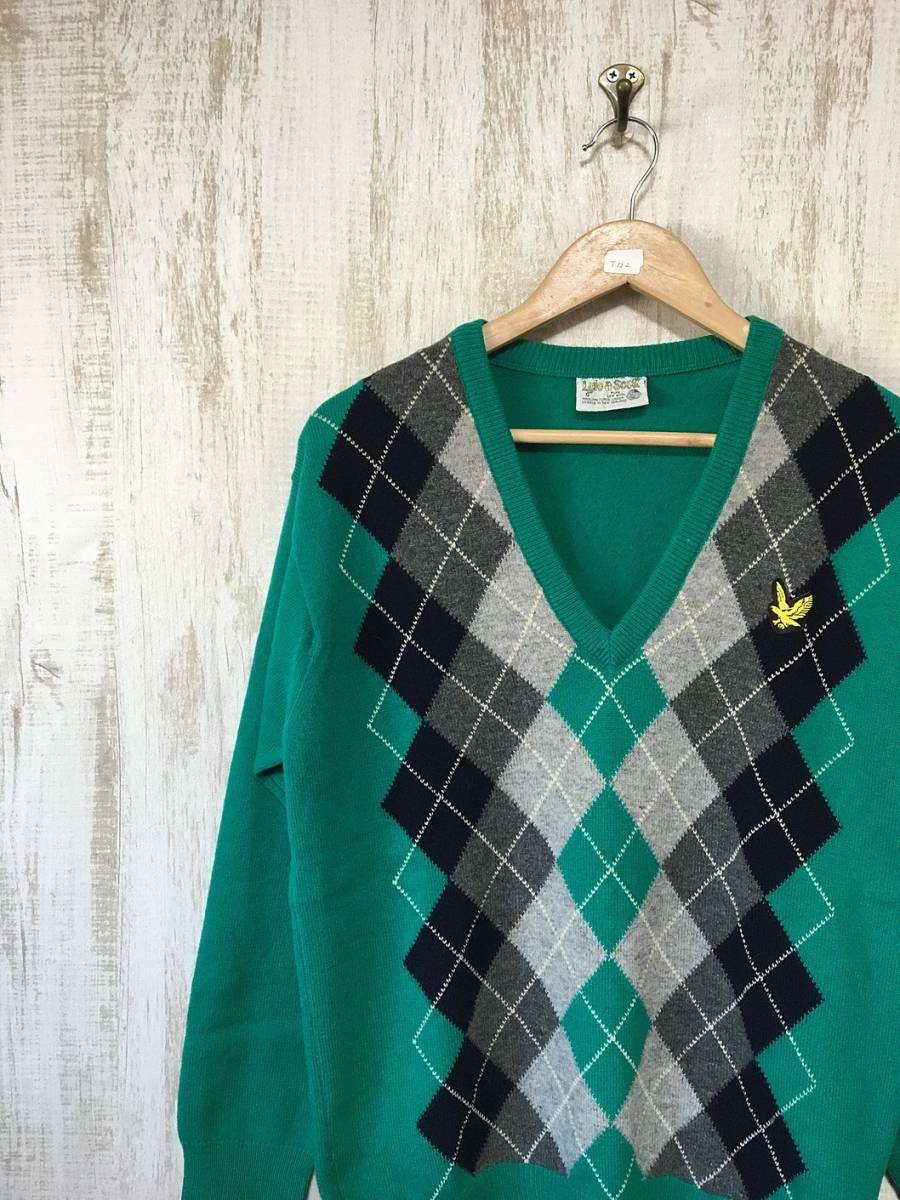 686☆【ニュージーランド製 80s 90s ヴィンテージ】Lyle＆scott レイル＆スコット アーガイル ウール ニット セーター S マルチカラー_画像1