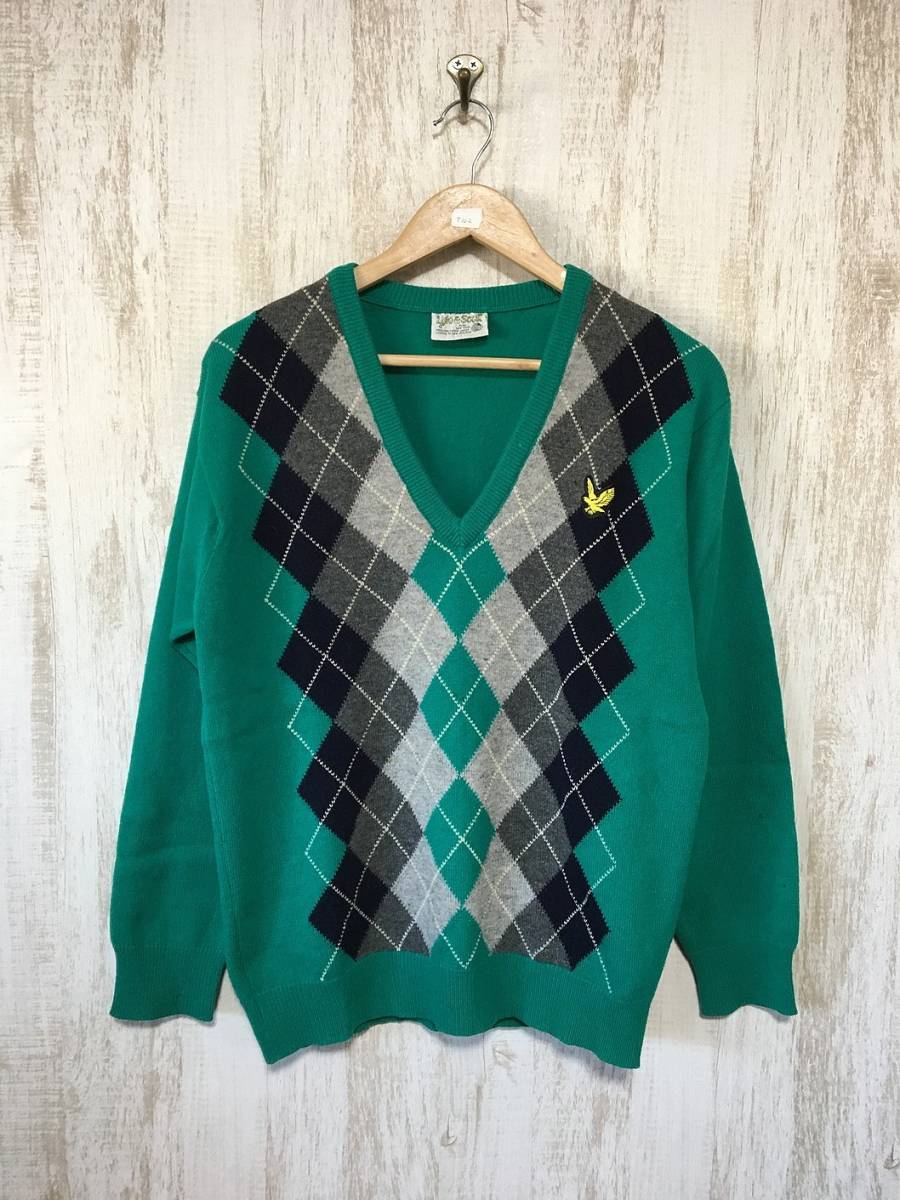 686☆【ニュージーランド製 80s 90s ヴィンテージ】Lyle＆scott レイル＆スコット アーガイル ウール ニット セーター S マルチカラー_画像2