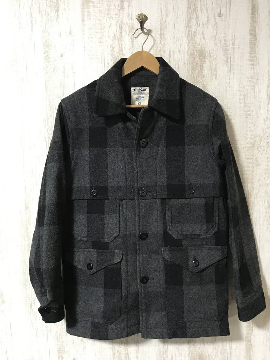 710☆【90s ヴィンテージ ブロックチェック アメカジ ワークジャケット】OSHKOSH オシュコシュ 黒 グレー L_画像2