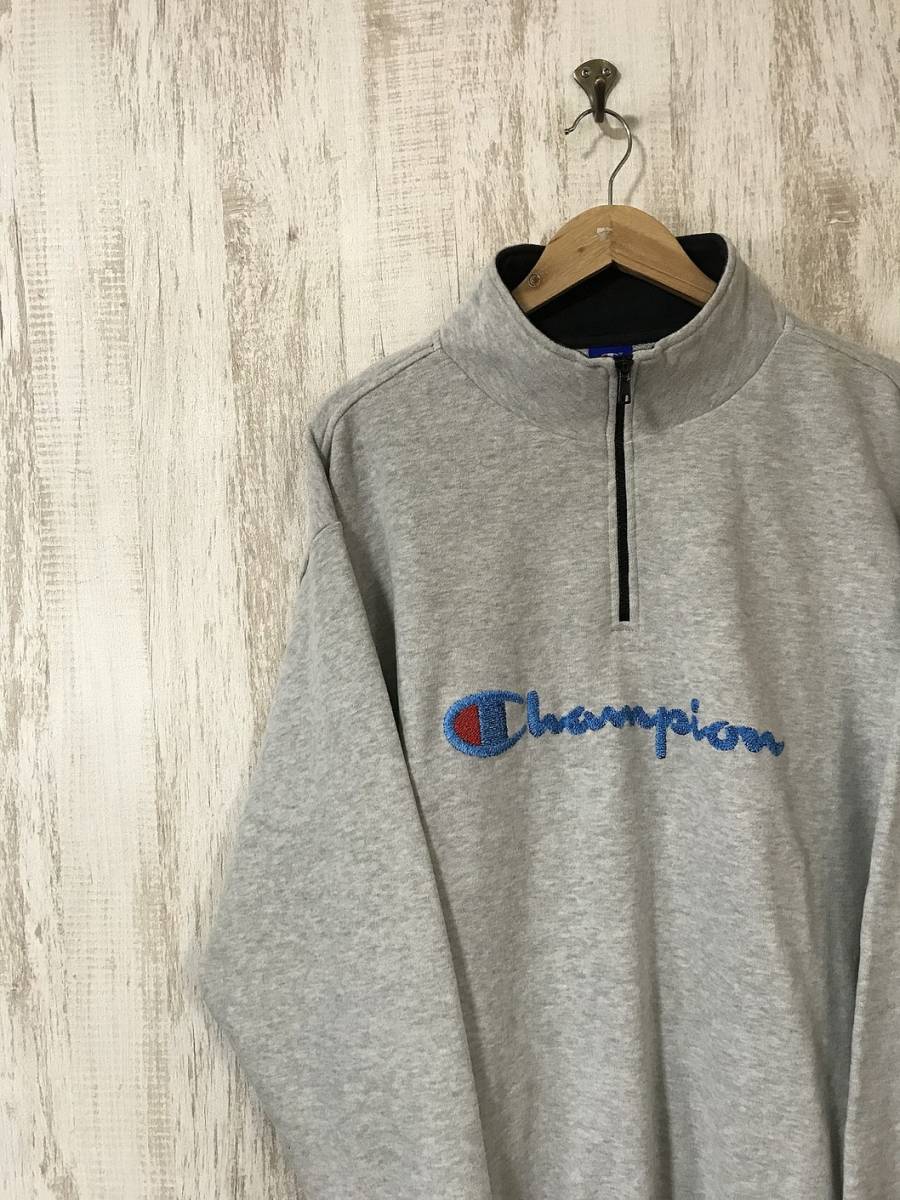 483☆【ヴィンテージ ハーフジップ スウェットシャツ】Champion チャンピオン グレー XL_画像1