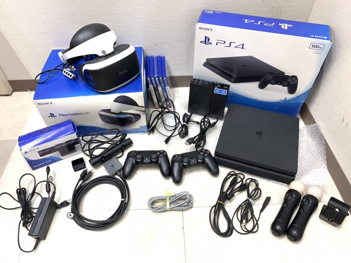 M3336　PS4 本体 セット 500GB ブラック SONY PlayStation4 CUH-2000A　VR (PS VR) SONY CUHJ-16000　コントローラX2　ソフト５個
