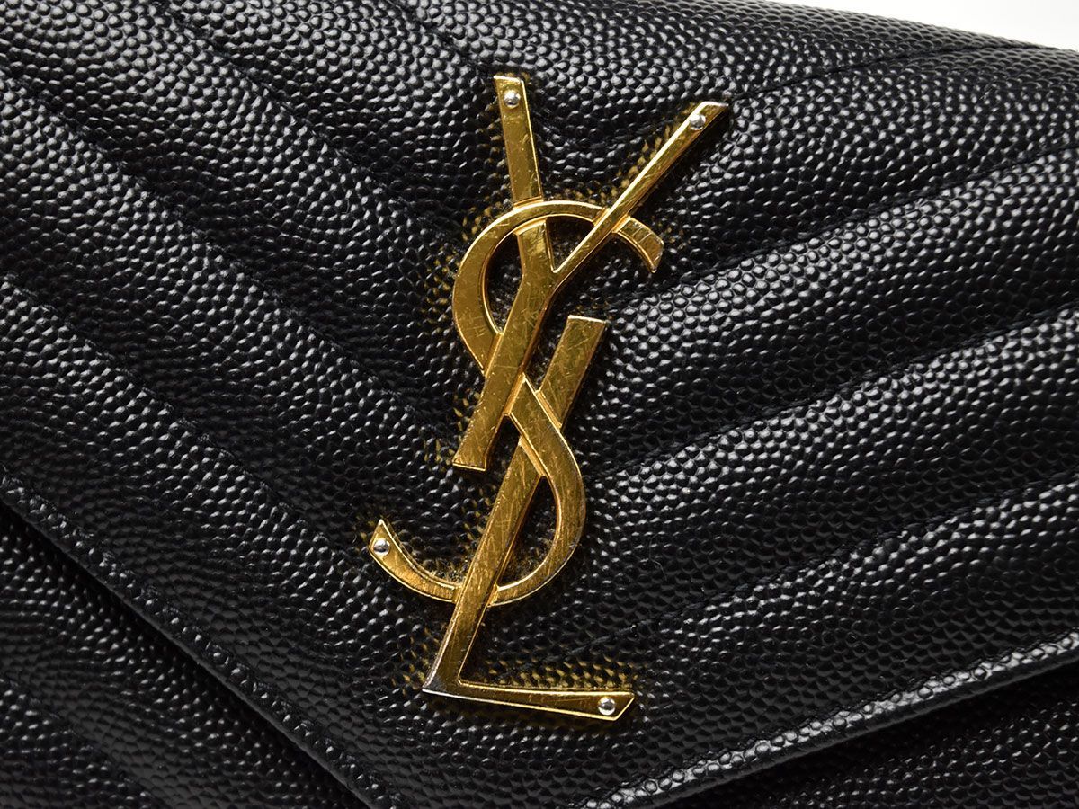 167978□ SAINT LAURENT PARIS サンローラン モノグラム ラージフラップ ウォレット 二つ折り長財布 372264 レザー ブラック レディース/ C_画像9