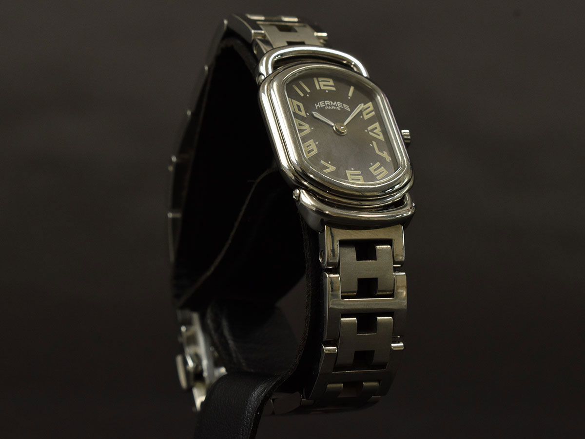 168992◇ 動作確認済 HERMES エルメス ラリー 腕時計 ウォッチ クォーツ RA1.210 SS ブラック シルバー アナログ レディース/ D_画像3
