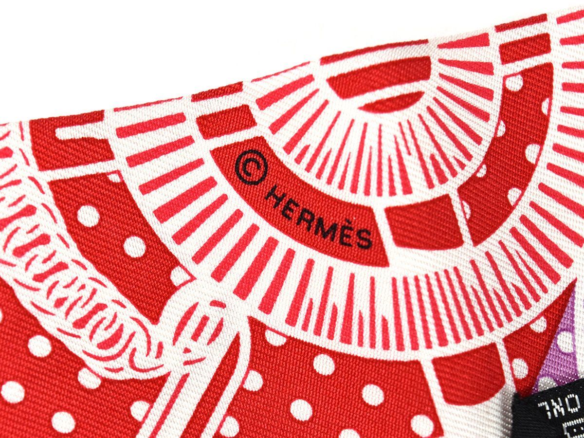 169806◇美品 HERMES エルメス ツイリー スカーフ シルク レッド パープル ファッション 小物 ペイズリー スター レディース/ G_画像2