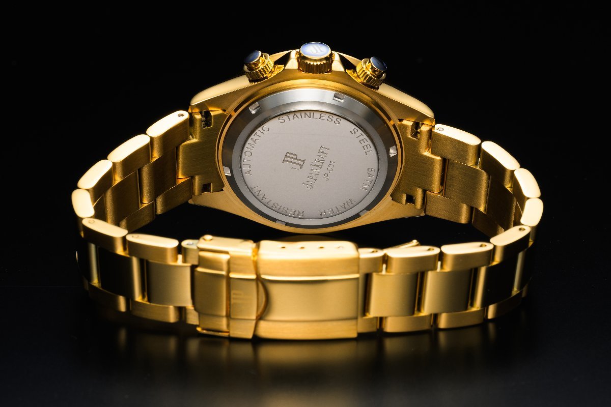 天然ダイヤモンド付き 新品 JAPANKRAFT ジャパンクラフト 正規品 自動巻き 腕時計 機械式 ゴールド グリーン ビジネスウォッチ_画像8