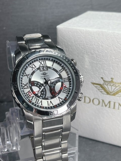 新品 DOMINIC ドミニク 正規品 機械式 自動巻き メカニカル 腕時計 ビックデイト パワーリザーブ レトログラード式 コレクション シルバー_画像3
