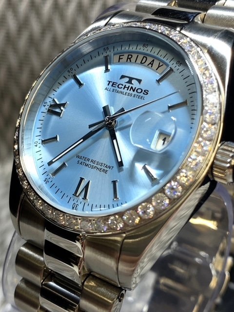 新品 テクノス TECHNOS 正規品 腕時計 アナログ腕時計 クオーツ ステンレス カレンダー 5気圧防水 アイスブルー シンプル 3針 プレゼント_画像2