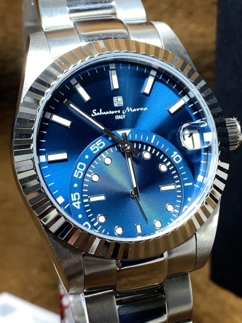 ２０２２年新作 当店限定 新品 サルバトーレマーラ SALVATORE MARRA 正規品 腕時計 クオーツ腕時計 アンティーク腕時計 シルバー ブルー_画像2