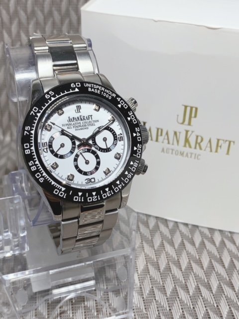 天然ダイヤモンド付き 新品 JAPANKRAFT ジャパンクラフト 正規品 自動巻き 腕時計 機械式 コスモグラフ パンダ ビジネスウォッチ_画像4