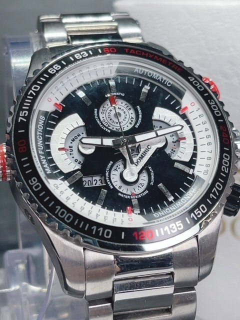 新品 DOMINIC ドミニク 正規品 機械式 自動巻き メカニカル 腕時計 マルチカレンダー インナーベゼル アンティーク コレクション ブラック_画像2