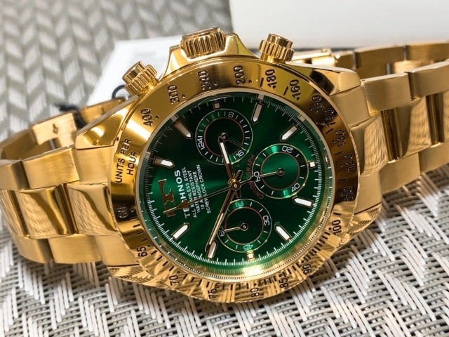 新品 テクノス TECHNOS 正規品 クロノフラフ 腕時計 ゴールド×グリーン 腕時計 ビジネスウォッチ ダイバー腕時計 メンズ プレゼント_画像7