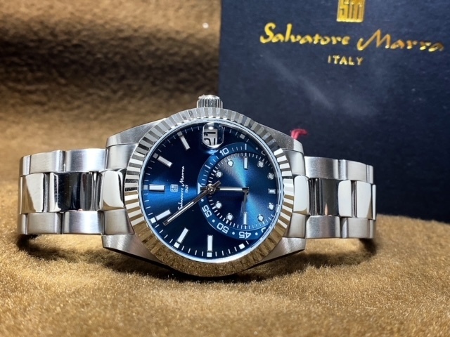２０２２年新作 当店限定 新品 サルバトーレマーラ SALVATORE MARRA 正規品 腕時計 クオーツ腕時計 アンティーク腕時計 シルバー ブルー_画像6