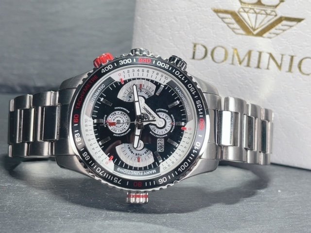 新品 DOMINIC ドミニク 正規品 機械式 自動巻き メカニカル 腕時計 マルチカレンダー インナーベゼル アンティーク コレクション ブラック_画像6